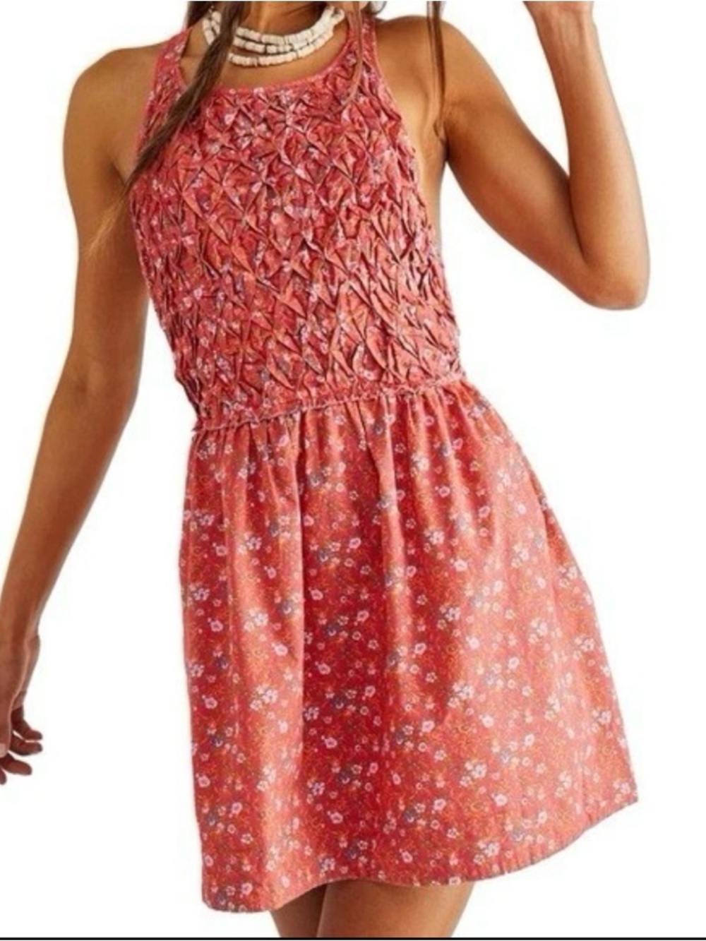 Free People Coral Floral Tiered Dress Size Large